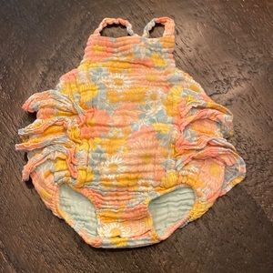Angel Dear Floral Ruffle Sunsuit 12-18M soft and like new.